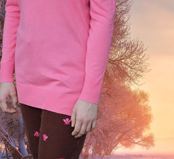 Pink Silk & Cashmere Tunic Sweater, Lightweight T… - image 4