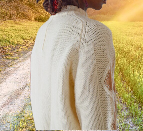 Vintage 70s Leather Patchwork Wool Sweater - Hand… - image 8