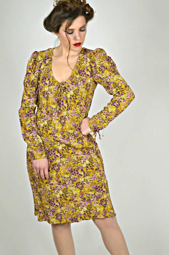 90s Floral Dress, Boho Victorian Style, ABS Deadst