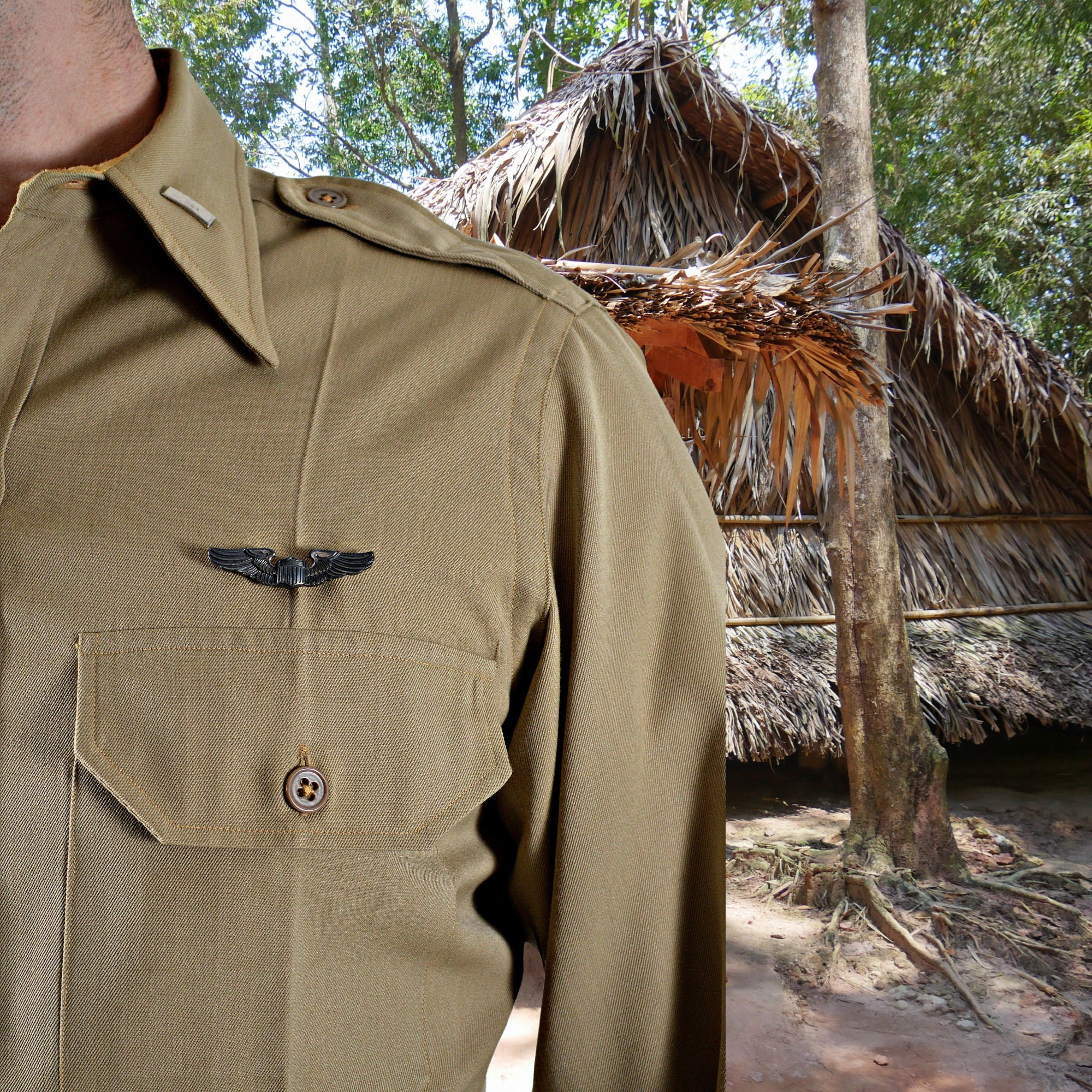 Vietnam Air Force Shirt, Beige Camo, 1950s Military Shirt,, 41% OFF