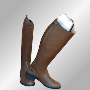 Ovation Eros Elite hoge laarzen, middelbruin wasachtig leer, paardensportschoenen, ritssluiting achter, damesrijlaarzen