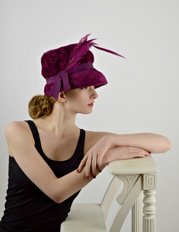Vintage 1940s Purple Hat, Winter Bucket Hat, Mid … - image 3