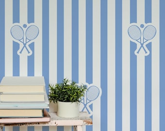 Tennis Stripes Wallpaper in Sky Blue | Preppy Sporty Modern | Baby Nursery Kid Bedroom | Peel and Stick Pre-Pasted or Traditional Non-Pasted