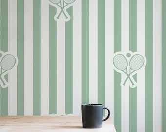 Tennis Stripes Wallpaper in Kelly Green | Preppy Sporty | Baby Nursery Kid Bedroom | Peel and Stick Pre-Pasted or Traditional Non-Pasted