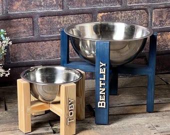 Gotcha Day Dog Gift, Personalized Dog Bowl Stand with Name, Elevated Wooden Pet Feeder, Adoption Anniversary Gift, One Bowl Stand, Handmade