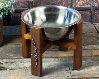 Elevated Bowl Stand for Medium Dogs, Personalized Wooden Dog Bowl Stand, Single Bowl Raised Feeder with Name