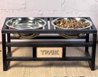 Dog Bowl Stand for Large Dogs, Elevated Feeder with Bowls, Solid Wood Feeding Station, Personalized Dog Gift