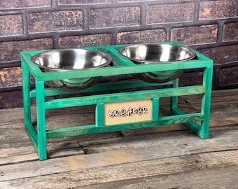 Personalized Wooden Dog Bowl Stand, Elevated Pet Feeder, Puppy Shower Gift