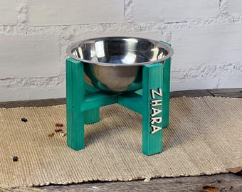 Minimalist Dog Bowl Stand, Modern Wooden Elevated Feeder, Personalized Single Bowl Dog Feeding Station