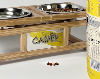 Personalized Elevated Dog Bowl Stand, Wooden Raised Dog Feeder with Custom Name, Ash Wood Pet Bowl Stand, Modern Minimalist Pet Bowl Holder