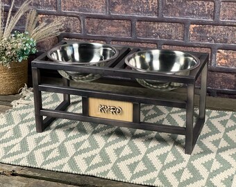 Christmas Gift for Dog Owner, Personalized Ash Dog Bowl Stand: Elevated Wooden Feeder