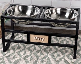 Personalized Wooden Dog Bowl Stand, Elevated Pet Feeder, Custom Dog Name Gift