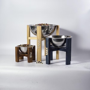 Personalized Pine Wood Dog Bowl Stand: Elevated Single Bowl Feeder