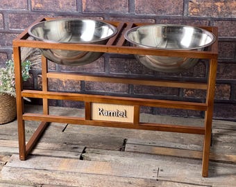 Personalized Ash Wood Dog Bowl Stand, Elevated Feeder for Large Dogs