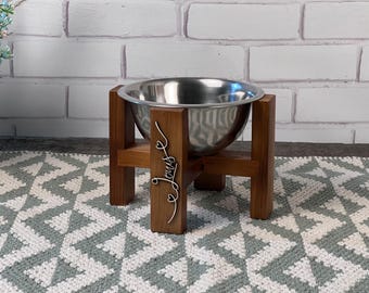 Rescue Dog Gift, Personalized Dog Bowl Stand, Dog Adoption Gift, Elevated Wooden Feeder, Custom Dog Name Gift