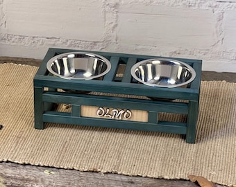 New Puppy Gift, Personalized Dog Bowl Stand, Elevated Ash Wood Feeder