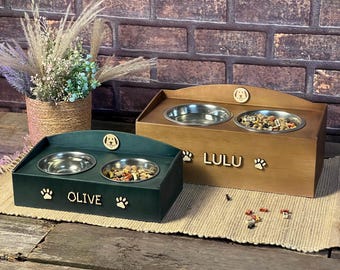 Personalized Dog Bowl Stand – Elevated Dog Feeder with Name – Modern Raised Dog Bowl – Custom Size, 5 Sizes, Premium Handmade