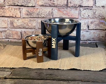Custom Dog Bowl Stand Wood, Elevated Dog Bowl Stand, Personalized Single Feeder, Gift for Dog Lover, Handmade