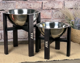 Scandinavian Dog Bowl Stand, Personalized Wooden Elevated Feeder, Minimalist Single Bowl Pet Furniture, Modern Dog Feeding Station