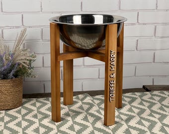 Farmhouse Dog Bowl Stand, Personalized Wooden Elevated Feeder, Single Bowl Holder, Pine Pet Feeding Station