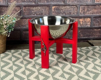 Wooden Dog Bowl Holder, Personalized Elevated Dog Bowl Stand, Single Bowl Wood Feeder, Handmade Pine Pet Bowl Stand