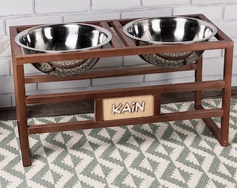 Dog Birthday Gift, Personalized Ash Wood Dog Bowl Stand: Elevated Feeder
