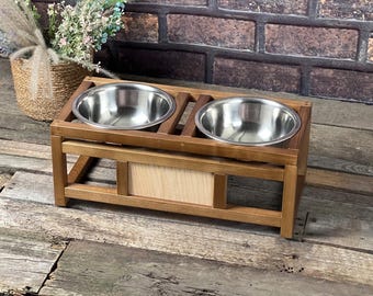 Personalized Wooden Elevated Dog Bowl Stand, Anniversary Gift for Dog Parents