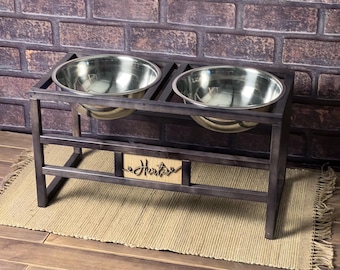 Personalized Large Dog Bowl Stand, Elevated Wooden Feeder Station, Ash Wood Raised Pet Bowl