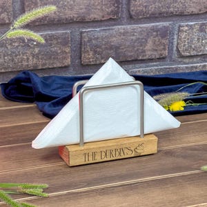 Engraved Wooden Napkin Holder: Minimalist Solid Wood & Stainless Steel