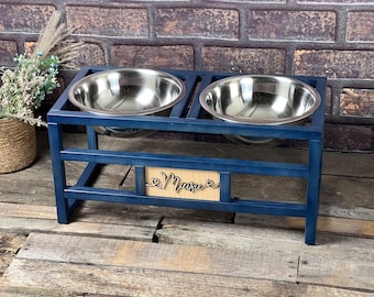 Personalized Dog Bowl Stand, Ash Wood Elevated Feeder, Modern Pet Gift