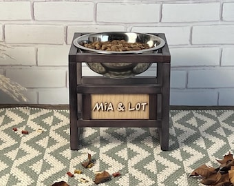 Personalized Dog Bowl Stand, Single Wooden Elevated Dog Bowl for Medium Dogs, Handmade Ash Wood Pet Feeder With Bowl Included