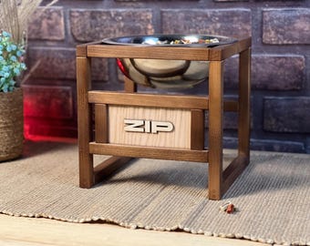 Raised Dog Bowl Stand with Name | Personalized Ash Wood Pet Feeder | Elevated Dog Bowls | Handmade Custom Dog Gift