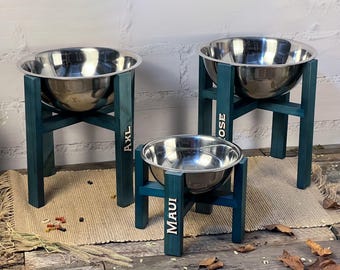 Personalized Dog Bowl Holder with Name, Custom Wooden Dog Bowl Stand, Elevated Single Bowl Feeder, Handmade Pet Feeding Stand