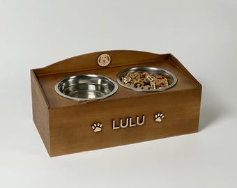 Personalized Elevated Dog Bowl Stand – Custom Dog Feeder with Name – Modern Raised Dog Bowl for Large & Small Dogs – Handmade