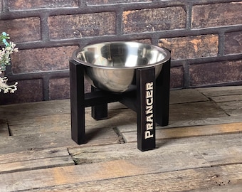Personalized Pine Wood Dog Bowl Stand: Elevated Single Bowl Feeder