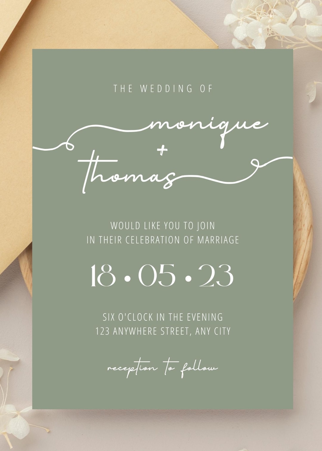 Sage Green Wedding Invitation, Wedding Invitations, Wedding Invite ...