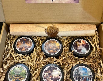 Geschenkset magische literaire kaarsen, het kerstbal, kruidenkunde, drankjes, het hol, tovenaarsheks Harry Potter-kaarscadeau