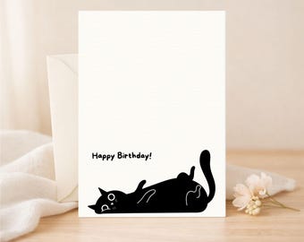 Funny Black Cat Birthday Card Printable, Cute Void Cat Bday Card, Silly Cat Mom Gift, Instant Download Minimalist Greeting Card PDF PNG