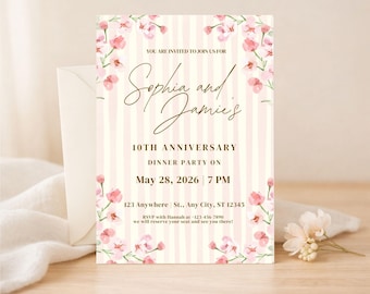 Anniversary Invitation Printable, Editable Canva Template, Romantic Dinner Party Invite, Instant Download