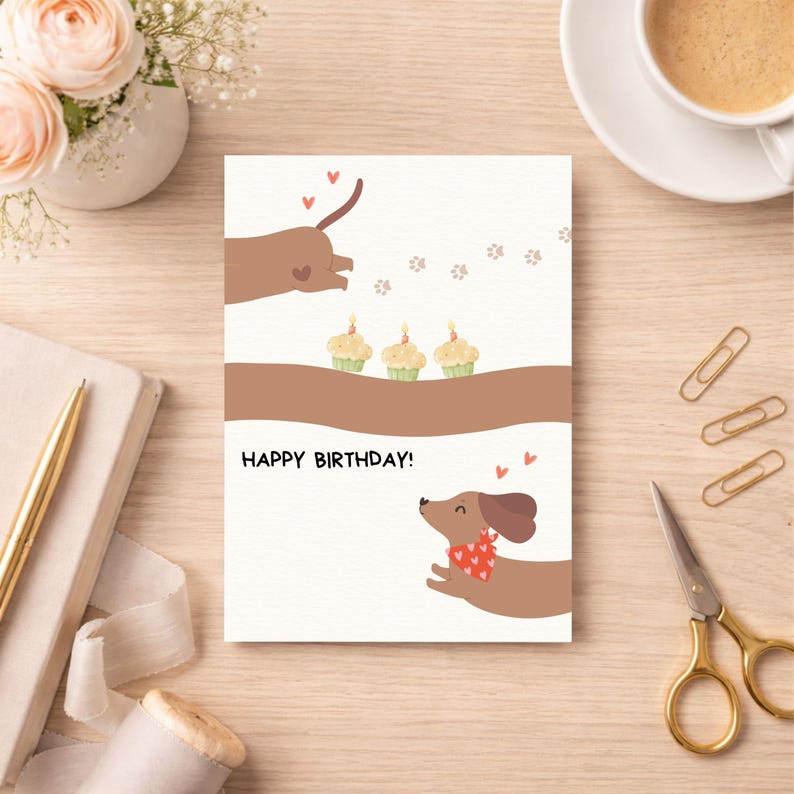 Dachshund Birthday Card Printable, Cute Wiener Dog Birthday Card, Doxie ...