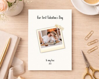 First Valentines Day Card with Photo, Personalized Valentine Gift for Boyfriend Printable Romantic Card for Husband, Editable Canva Template