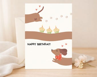 Dachshund Birthday Card Printable, Cute Wiener Dog Birthday Card, Doxie Digital Download, Instant Print Puppy Card, Long Dog B-day PDF