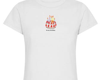 It’s My Birthday Baby Tee – 90s Y2K Graphic Crop Top, Cute Cake Tee for Women, Retro Birthday Shirt