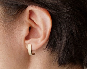 Matte Brass Geometric Earrings, Cool Minimalist Earrings for Women, Architectural jewelry, Rectangular Stud Earrings