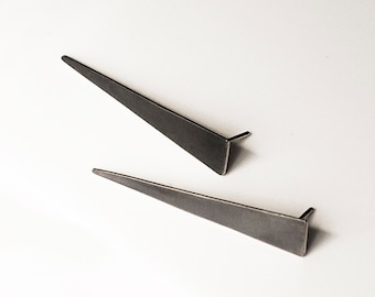 Black silver earrings, Punk David Bowie style , Rock and Roll jewelry for Women, Long Spike Dark Triangle Earrings, 80&#39;s Cool gift for her