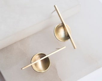 Architectural Brass Earrings for Women, Sculptural Geometric Earrings, Abstract Contemporary Jewelry, Gift for Her