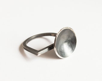Dark oxidized sterling silver ring, Black Bauhaus jewelry, Gothic geometric ring, Asymmetric ring for her, Architectural unusual gift ideas