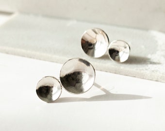 Contemporary Silver Earrings, Organic two circles stud earrings, Minimalist Abstract Jewelry for Women, Unusual Sculptural gift for her