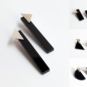 Asymmetrische schwarze und silberne lange Ohrringe, personalisierte geometrische Schmuck, modernes cooles Accessoire