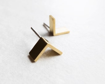 Brass Right Angle Stud Earrings | Geometric Minimalist Earrings | Architectural Unisex Jewelry